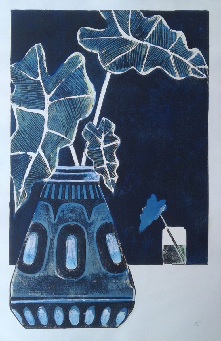 Erin Ricardo Blue Alocasia 2021 Collagraph print and cyanotype print on paper 530x330mm 2 768x1181