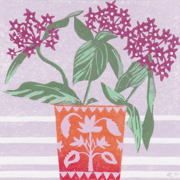 Erin Ricardo Pentas Linocut print on paper 2020 120x120mm 768x766